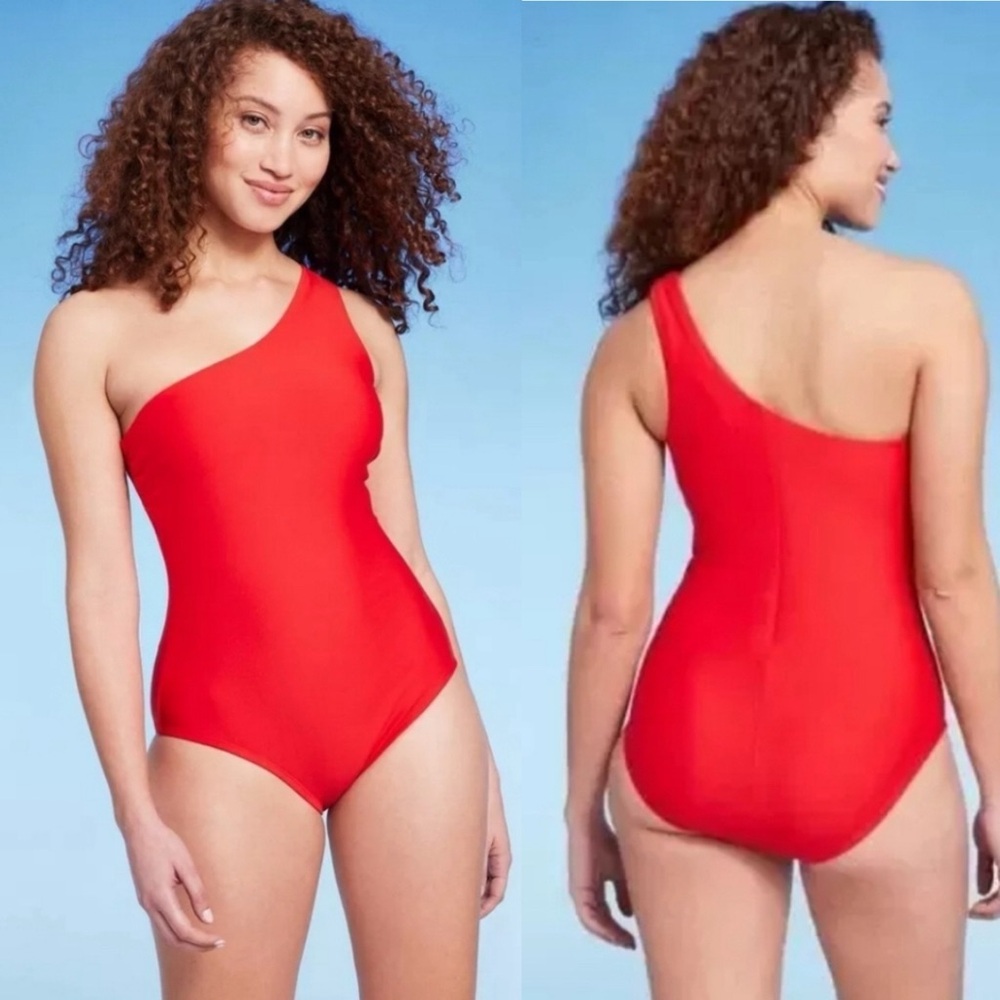 NWT Kona Sol Red One-Shoulder Tummy Control Swimsuit Bodysuit Size M (8-10)